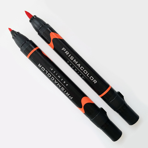 prismacolor premier marker with brush tip and small fine tip in coral pink