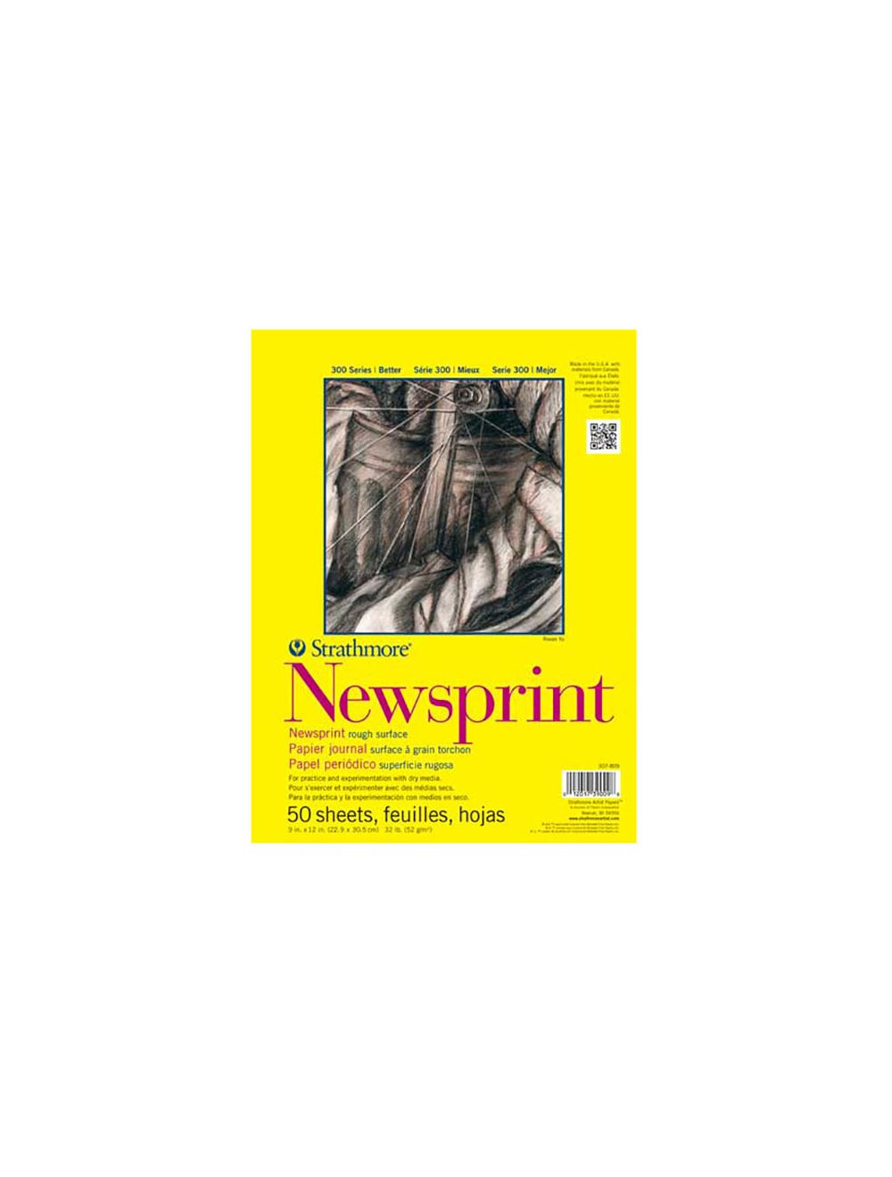 50 Sheets 12x18 Tape Bound Rough Strathmore 300 Series Newsprint Pad 