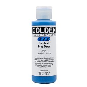 Golden Fluid Acrylic Cerulean Blue Deep 4oz ⚠️