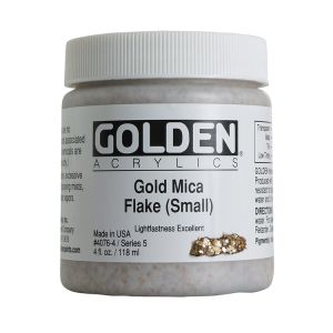 Golden Heavy Body Acrylic Iridescent Gold Mica Flakes Small 4oz