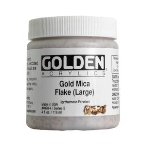 Golden Heavy Body Acrylic Iridescent Gold Mica Flakes Large 4oz