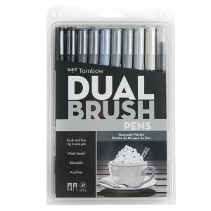Tombow Dual Brush Marker Set of 10 Gray Scale