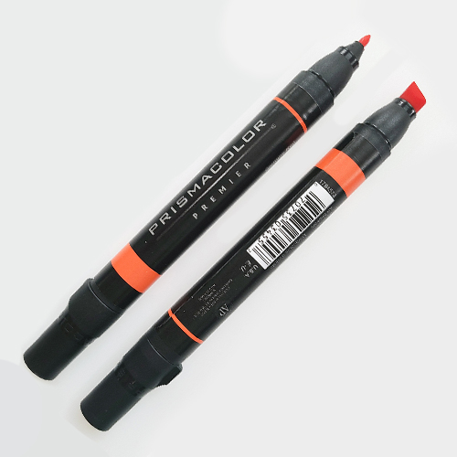 prismacolor premier marker with chisel tip and small fine tip in coral pink